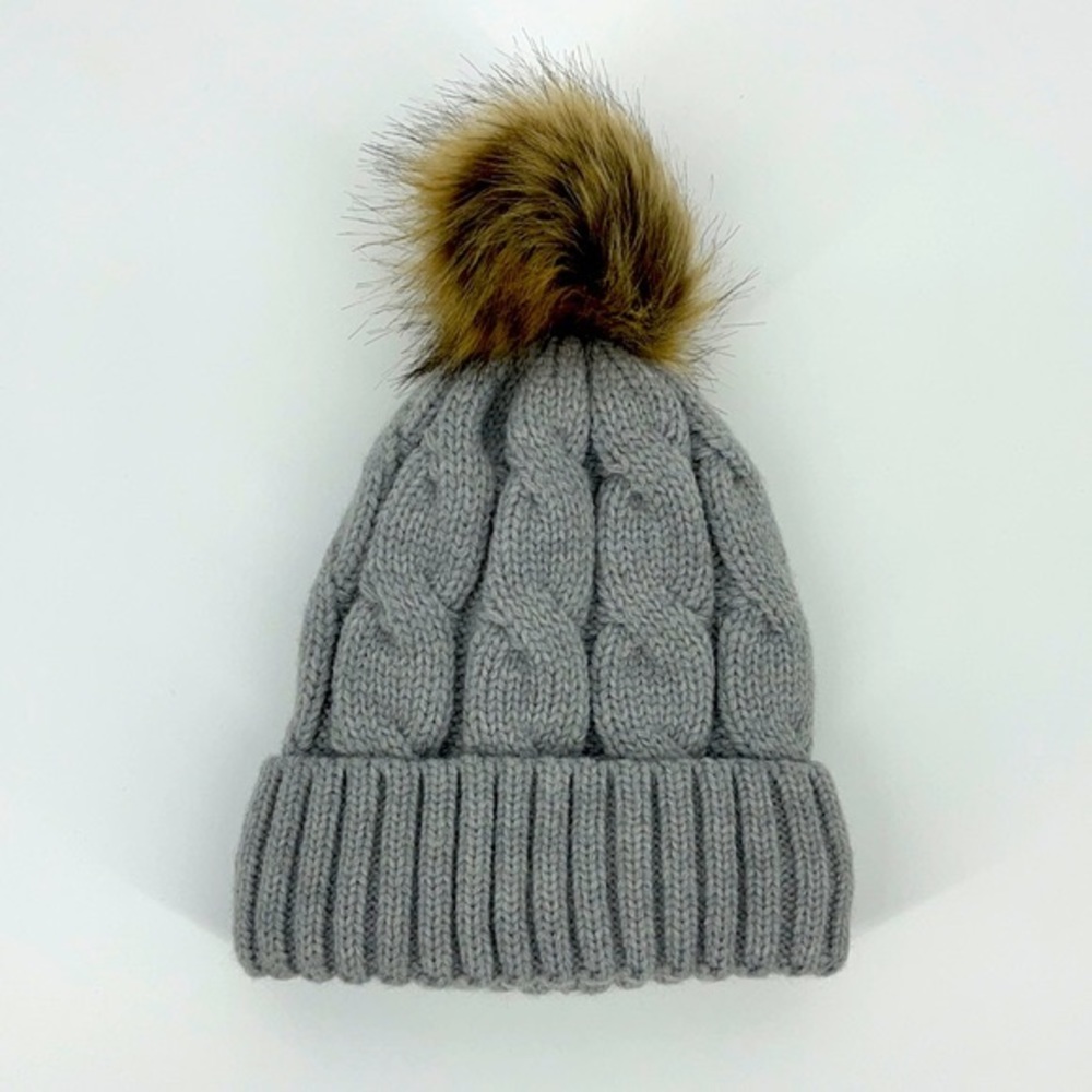 Neosan unisex os cable knit elastic grey detachable pom winter beanie skull hat